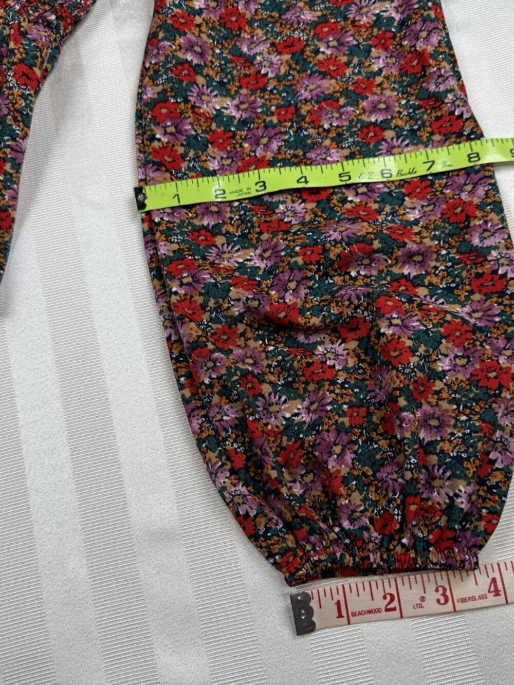 Floral Square Neck Smocked Dress 3 Ruffled Tiers SMALL, Red Lavender NWOT BTFBM - Picture 9 of 14